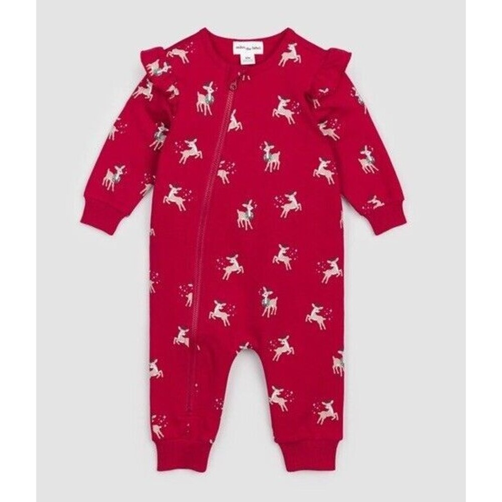 Miles The Label Baby Girl 6 Mo Reindeer Print Red Coverall Playsuit Zip Up